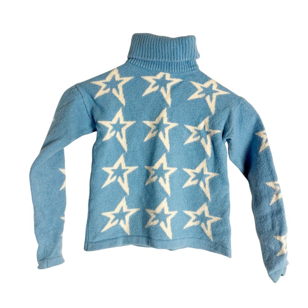 Perfect Moment Blue Star Dust Print Knit Merino Wool Turtleneck Ski Sweater 10
